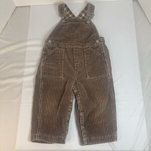 Vintage Gymboree Boys Brown Flannel Lined Corduroy Overalls Romper 12-18 Mths